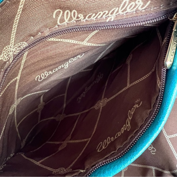 Wrangler Large Pebbled Crossbody Bag Leopard Guitar Strap Turquoise Black 14x12 - Picture 12 of 16